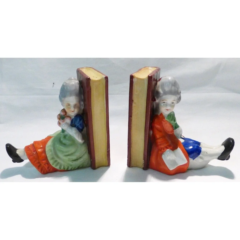Vtg Book end ceramic japan man woman hand painted 1960 mid century